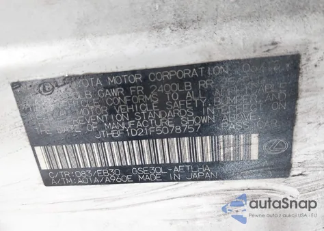 2015 Lexus Is 250 z USA, uszkodzony, nr VIN JTHBF1D21F5078757